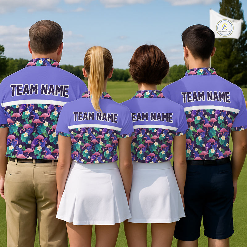 Purple Flamingo Tropical Pattern Womens Golf Polo Shirt Custom Golf Shirts For Golfer NHT584