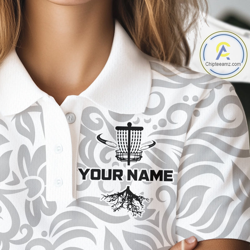 Disc Golf Polo Shirt With Clean Monochrome Design, Customizable Name, Unisex Sports Jersey For Womens NHT805