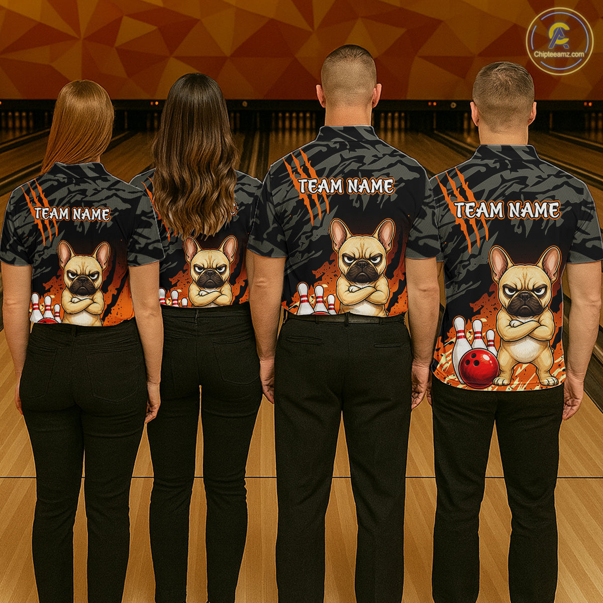 Funny French Bulldog Bowling Shirt Custom Name Black Camo Orange Personalized Team Jersey For Men NHT1266