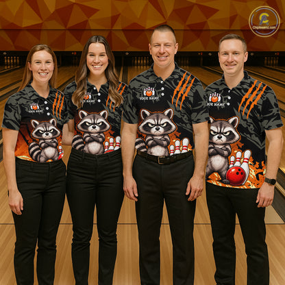 Funny Raccoon Bowling Shirt Custom Name Black Camo Orange Personalized Team Jersey For Men NHT1267