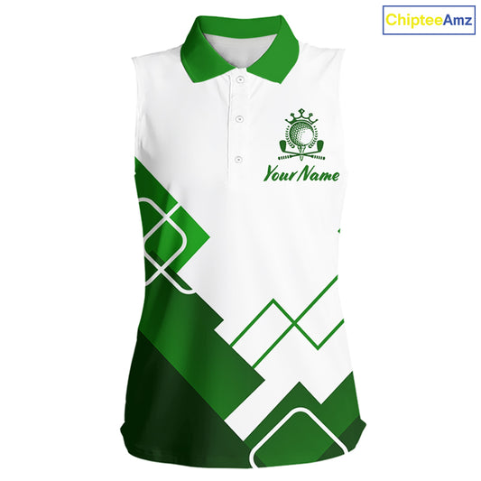 Personalized Polo Golf Shirts Custom For Golfer White And Green Womens Sleeveless Golf Shirts Team Golf Jersey NHT592