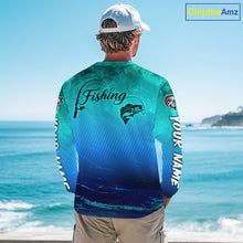 Load image into Gallery viewer, Custom Name Teal Blue Bass Fishing Jersey - Personalized 3D Long Sleeve Fishing Shirt For Men