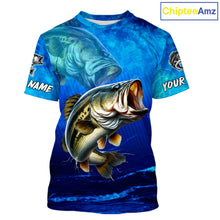 Load image into Gallery viewer, Custom Name Royal Blue Bass Fishing Jersey - Personalized 3D Fishing T - Shirt 