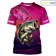 Load image into Gallery viewer, Custom Name Hot Pink Bass Fishing Jersey - Personalized 3D Fishing T - Shirt 
