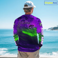Load image into Gallery viewer, Custom Name Purple Lime Bass Fishing Jersey - Personalized 3D Long Sleeve Fishing Shirt For Men