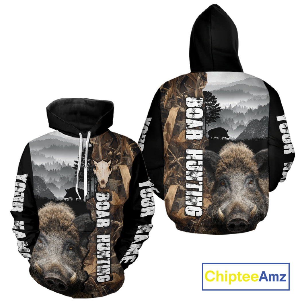 Wild Boar Hunting Camo Custom Name Shirts, Personalized Boar Hunting Clothes NHT324