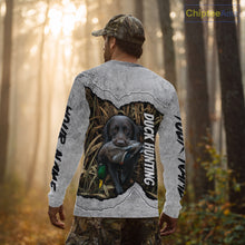 Load image into Gallery viewer, Waterfowl Duck Hunting Shirt – Gray Camo Personalized with Black Lab, Hunting Clothes NHT174