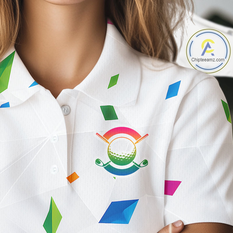 Custom Name Womens Golf Polo Jerseys – Breathable Colorful Geometric Athletic Shirt NHT839