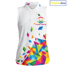 Load image into Gallery viewer, Custom Name Sleeveless Womens Golf Polo Jerseys – Breathable Colorful Geometric Athletic Shirt NHT839
