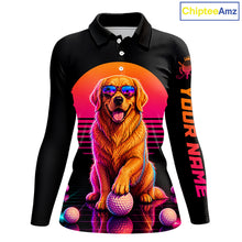 Load image into Gallery viewer, Personalized Golden Retriever Womens Golf Polo Shirt – Vintage Neon Golf Design