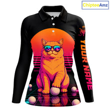 Load image into Gallery viewer, Personalized Funny Cat Womens Golf Polo Shirt – Vintage Neon Golf Design