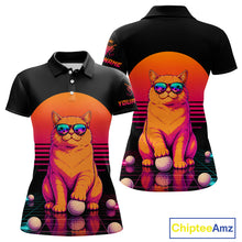 Load image into Gallery viewer, Personalized Funny Cat Womens Golf Polo Shirt – Vintage Neon Golf Design