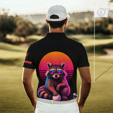 Load image into Gallery viewer, Personalized Funny Raccoon Mens Golf Polo Shirt – Vintage Neon Golf Design