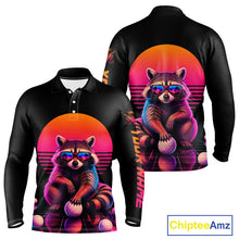 Load image into Gallery viewer, Personalized Funny Raccoon Mens Golf Polo Shirt – Vintage Neon Golf Design