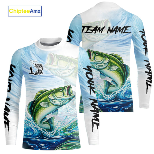 Kid Bass Fishing Shirts Long Sleeve Customized Name, Largemouth Bass Fishing Jerseys  NHT384