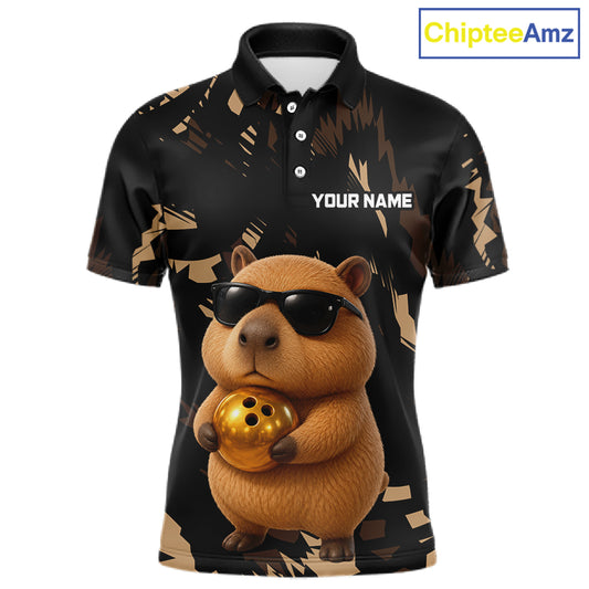 Funny Capybara Bowling Custom Polo Shirt, Quarter Zip Jersey, Personalized Team Name  