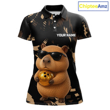 Load image into Gallery viewer, Funny Capybara Bowling Custom Polo Shirt, Quarter Zip Jersey, Personalized Team Name  