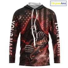 Load image into Gallery viewer, Hooded Custom Team Name Grim Reaper Bass Fishing With American Flag - Patriotic Bass Fishing Jersey|Red NHT629