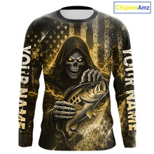 Load image into Gallery viewer, Custom Team Name Grim Reaper Bass Fishing With American Flag - Patriotic Bass Fishing Jersey|Blue NHT631