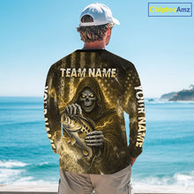 Load image into Gallery viewer, Custom Team Name Grim Reaper Bass Fishing With American Flag - Patriotic Bass Fishing Jersey|Blue NHT631