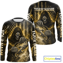 Load image into Gallery viewer, Custom Team Name Grim Reaper Bass Fishing With American Flag - Patriotic Bass Fishing Jersey|Blue NHT631