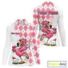 Load image into Gallery viewer, Funny Pink Flamingo Argyle Pink Pattern Golf Polo Shirt Custom Golf Shirts For Womens NHT650