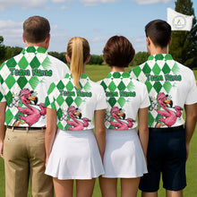 Load image into Gallery viewer, Funny Pink Flamingo Argyle Green Pattern Golf Polo Shirt Custom Golf Shirts For Men NHT651