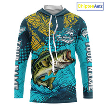 Load image into Gallery viewer, Custom Hooded Largemouth Bass Fishing Long Sleeve Tournament Shirts, Bass Fishing Shirts For Men NHT508