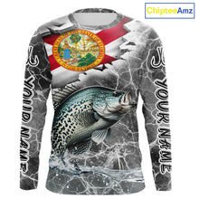 Load image into Gallery viewer, Florida Crappie Camo Gray Custom Long Sleeve Performance Fishing Shirts, Florida Flag Fishing Jerseys NHT658