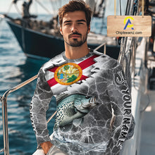 Load image into Gallery viewer, Florida Crappie Camo Gray Custom Long Sleeve Performance Fishing Shirts, Florida Flag Fishing Jerseys NHT658