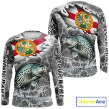 Load image into Gallery viewer, Florida Crappie Camo Gray Custom Long Sleeve Performance Fishing Shirts, Florida Flag Fishing Jerseys NHT658