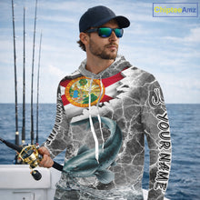 Load image into Gallery viewer, Florida Catfish Camo Gray Custom Long Sleeve Hooded Performance Fishing Shirts, Florida Flag Fishing Jerseys NHT659