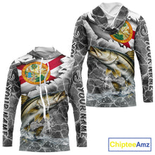 Load image into Gallery viewer, Florida Snook Camo Gray Custom Long Sleeve Hooded Performance Fishing Shirts, Florida Flag Fishing Jerseys NHT661