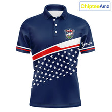 Load image into Gallery viewer, Blue Navy American Flag Mens Golf Polo Shirts Custom Patriotic Team Golf Shirts For Men Golf Gifts NHT693