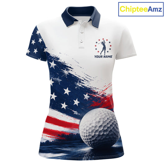 Women's Patriotic Golf Polo Shirt – USA Flag Golf Apparel, Red White Blue Performance Polo 