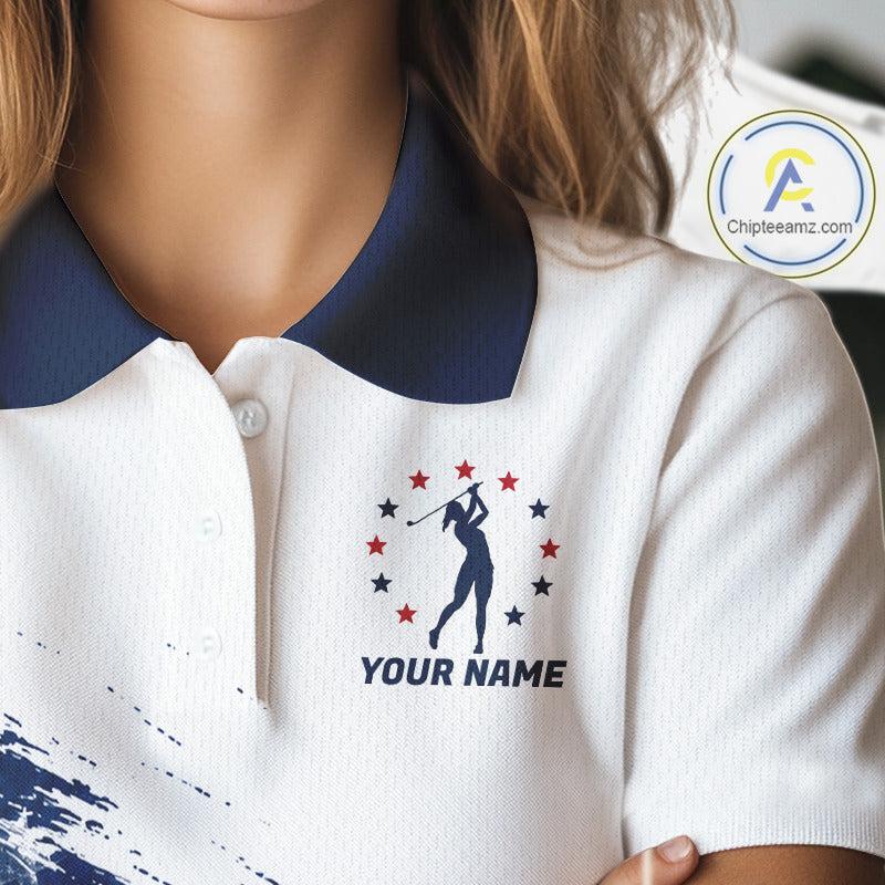 Women's Patriotic Golf Polo Shirt – USA Flag Golf Apparel, Red White Blue Performance Polo 