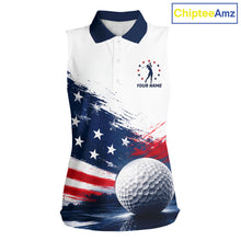 Load image into Gallery viewer, Women's Sleeveless Patriotic Golf Polo Shirt – USA Flag Golf Apparel, Red White Blue Performance Polo 