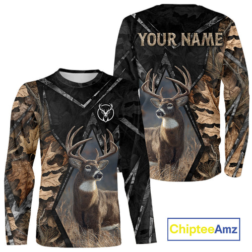 Deer Hunting 3D All Over Print Autumn Camo Black Shirt Custom Name Gifts For Hunter NHT216