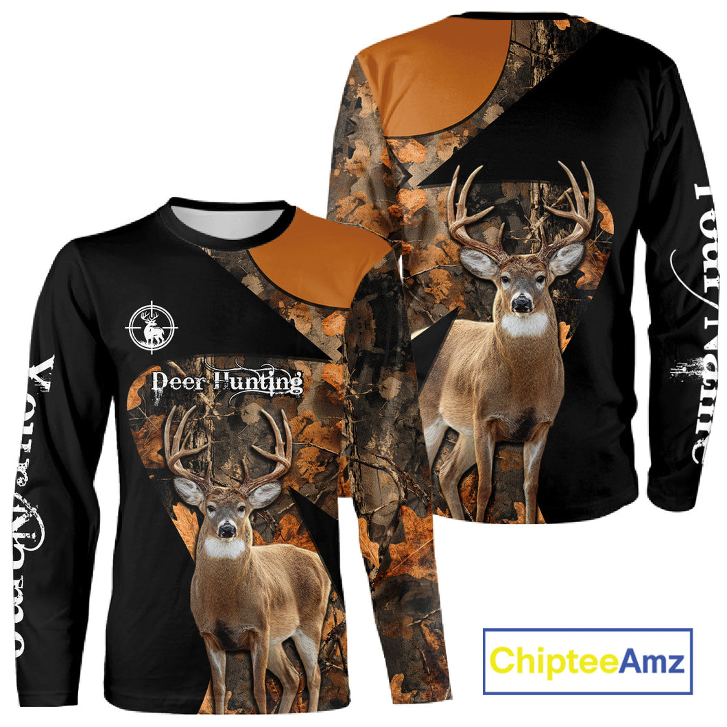 Deer Hunting Shirt Black Camo Orange 3D Custom Name, Season Deer Hunting NHT295