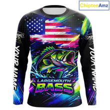 Load image into Gallery viewer, Personalized Bass Fishing Jerseys, Custom American Flag Fishing Shirts Long Sleeve For Men NHT458