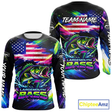Load image into Gallery viewer, Personalized Bass Fishing Jerseys, Custom American Flag Fishing Shirts Long Sleeve For Men NHT458