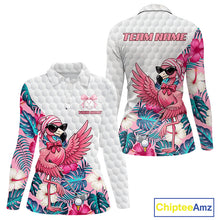 Load image into Gallery viewer, Pink Flamingo Golf Shirt For Women, Funny Tropical Patten Golf Polo Shirt, Ladies Golf Outfit For Team NHT730