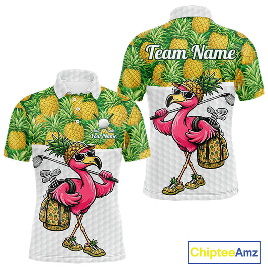 Golfing Flamingo Mens Funny Golf Polo Shirt Custom Yellow Pattern Pineapple Golf Ball Clothes Shirts NHT739