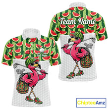 Load image into Gallery viewer, Golfing Flamingo Mens Funny Golf Polo Shirt Custom Green Pattern Watermelon Golf Ball Clothes Shirts NHT740