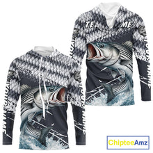 Load image into Gallery viewer, Striped Bass Striper Fishing Custom Performance Fishing Shirts, Hooded Fishing Jersey Shirt NHT537