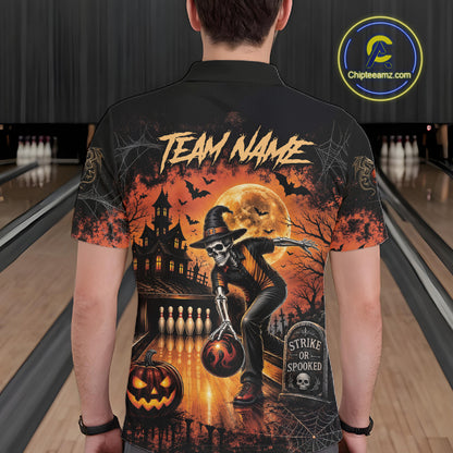Halloween Bowling Shirt Personalized Name Skull Skeleton Bowling Shirt For Men NHT1377
