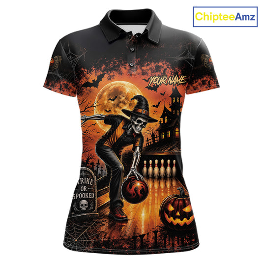 Halloween Bowling Shirt Personalized Name Skull Skeleton Bowling Shirt For Women NHT1377