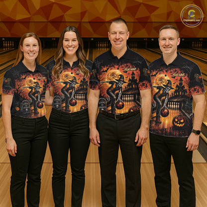 Halloween Bowling Shirt Personalized Name Skull Skeleton Bowling Shirt For Women NHT1377