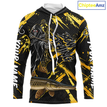 Alligator Gar Fishing Shirts Hoodeds Long Sleeve For Men, Grim Reaper Fishing Apparel, Bowfishing Gift NHT1379