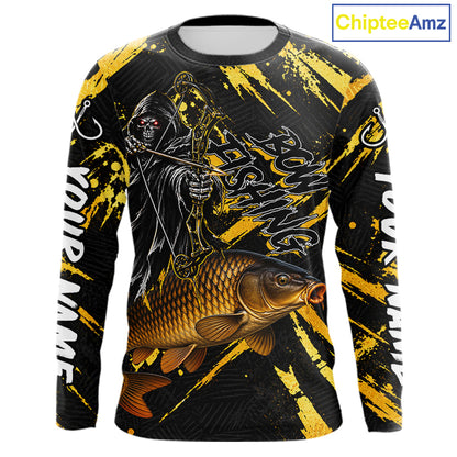 Carp Fishing Shirt Long Sleeve For Men, Grim Reaper Fishing Apparel, Bowfishing Gift NHT1378